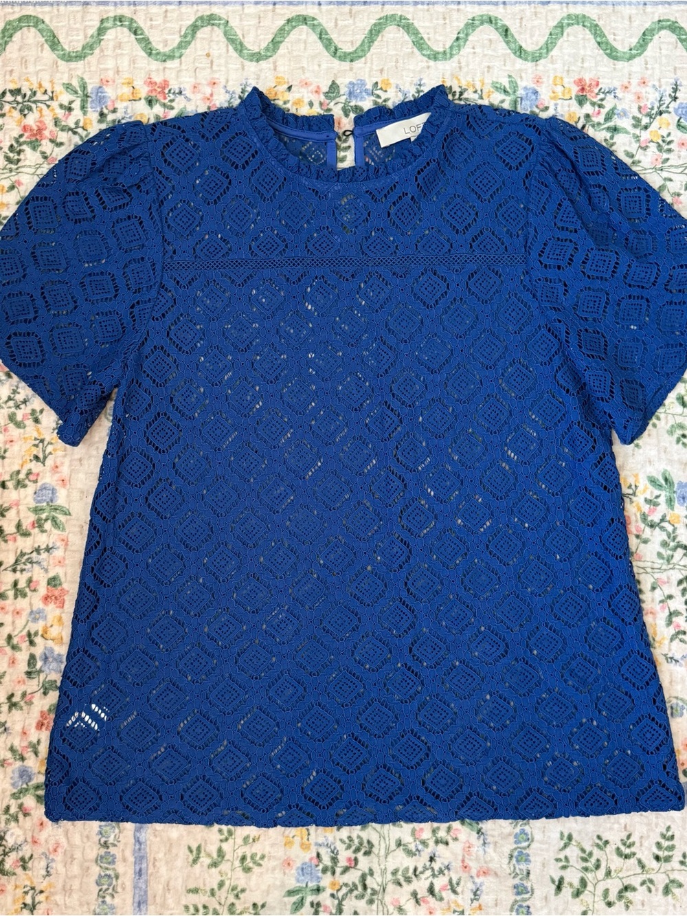 LOFT Royal Blue Lace Short Sleeve Blouse